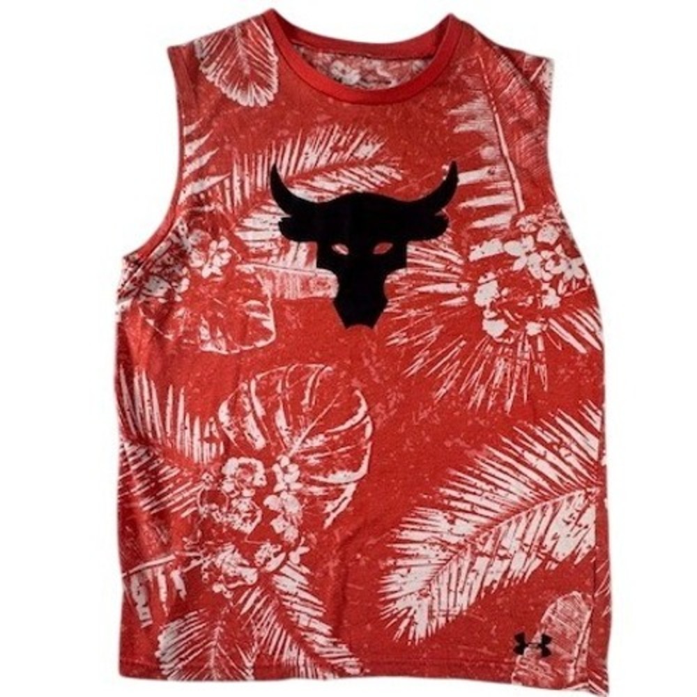 Under Armour Tank Top Boys YXL Project Rock Brahma Bull Red Tropical